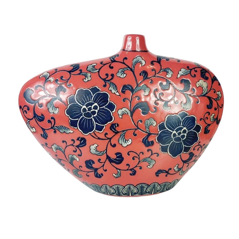 VTG Persian Style Asymmetrical Lotus Flower Porcelain Vase Floral Abstract #50